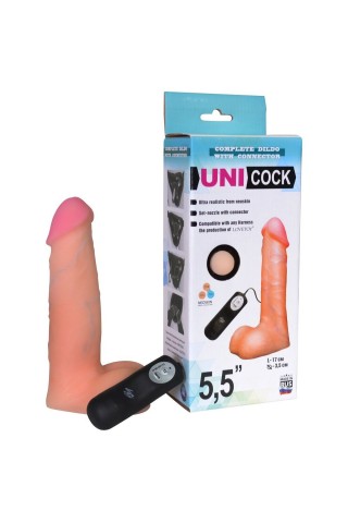 Фаллическая насадка Харнесс UNICOCK 5,5" с вибрацией - 17 см.