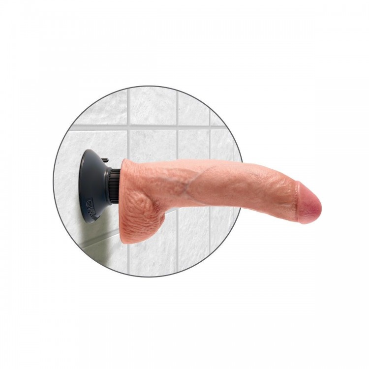 Телесный виброфаллос со съемной присоской 9" Vibrating Cock with Balls - 22,9 см.