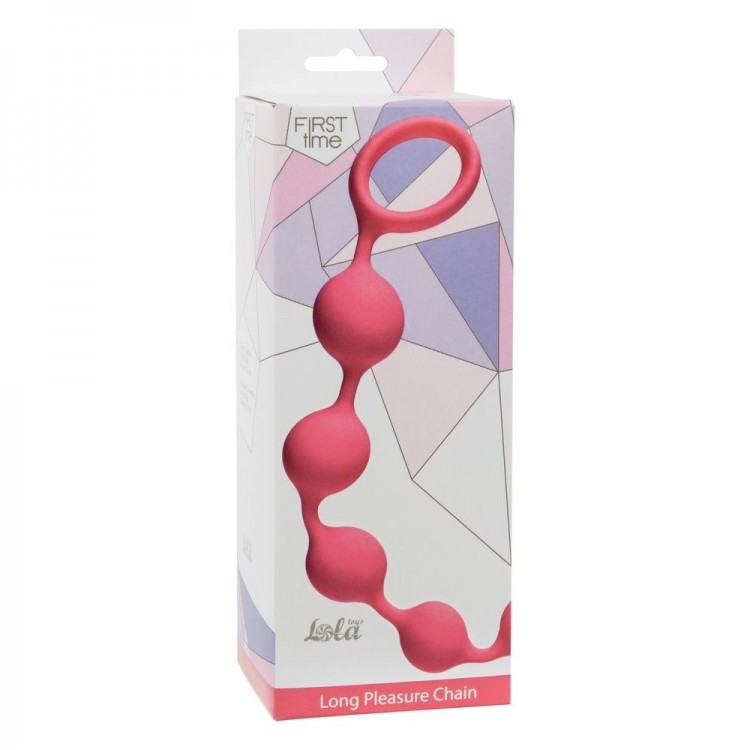 Розовая анальная цепочка Long Pleasure Chain - 35 см.