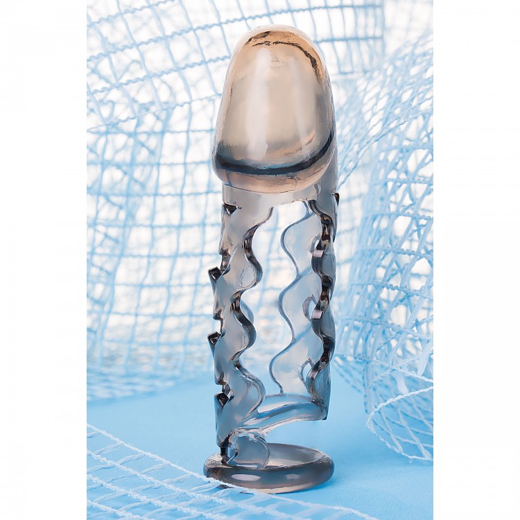 Дымчатая закрытая насадка на пенис ToyFa XLover - 11,5 см.