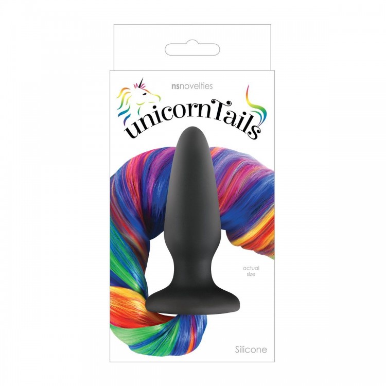 Чёрная анальная пробка с радужным хвостом Unicorn Tails Rainbow Чёрная анальная пробка с радужным хвостом Unicorn Tails Rainbow
