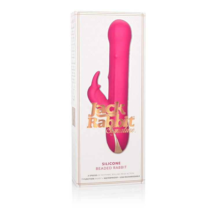 Ярко-розовый вибратор Jack Rabbit Signature Silicone Beaded Rabbit - 23 см.