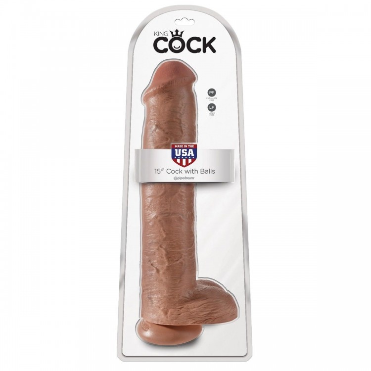 Кофейный фаллоимитатор-гигант 15" Cock with Balls - 40,6 см.