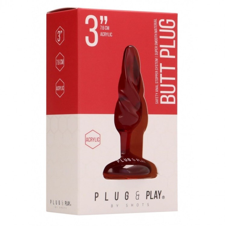 Красная анальная пробка Butt Plug Rounded 3 Inch - 7,6 см.