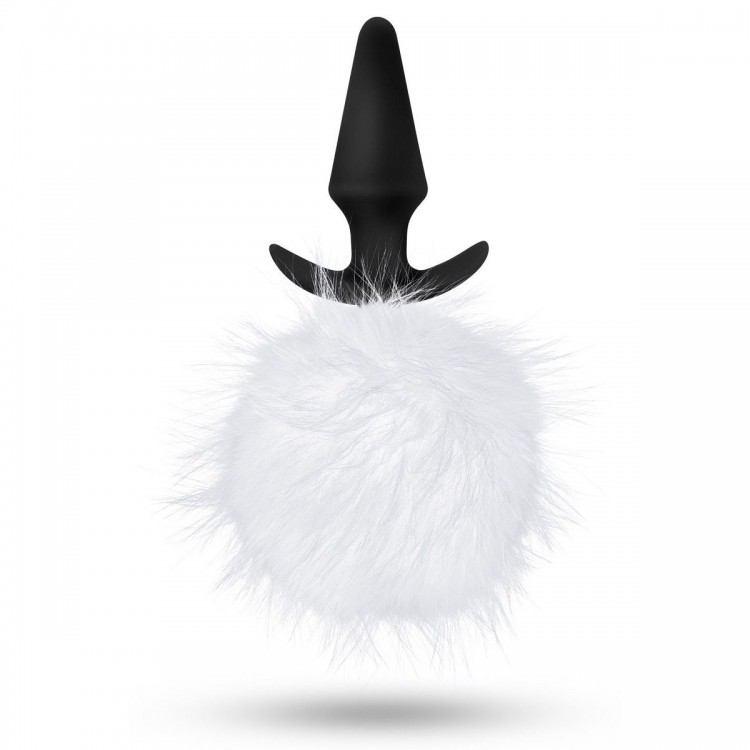 Силиконовая анальная пробка с белым заячьим хвостом Fur Pom Pom - 12,7 см.