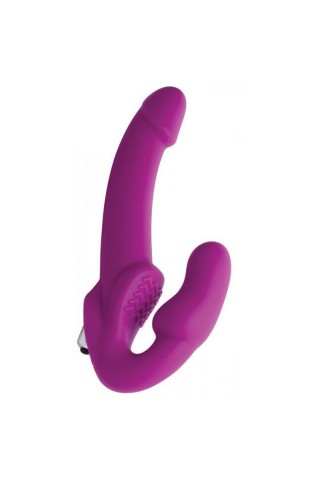 Ярко-розовый безремневой вибрострапон Evoke Vibrating Strapless Silicone Strap-on Dildo