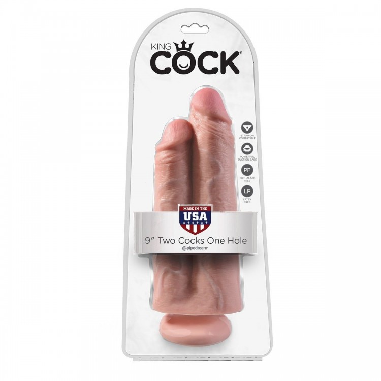 Телесный сдвоенный фаллоимитатор 9" Two Cocks One Hole - 25,4 см.