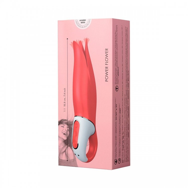 Красный вибратор Satisfyer Power Flower с лепестками - 18,8 см.