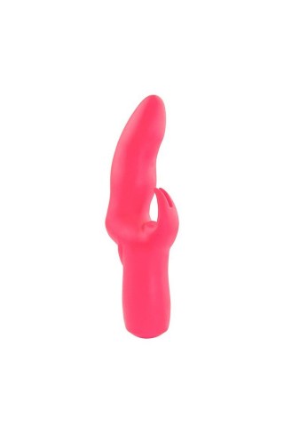 Розовый вибратор со стимулятором клитора MATES FANTASY RECHARGE VIBRATOR - 17 см.