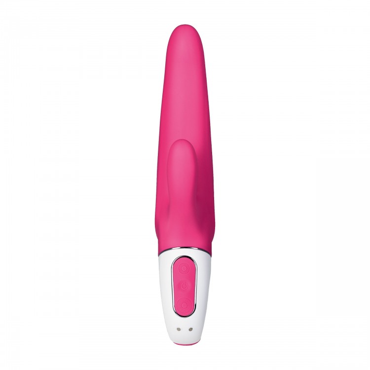 Ярко-розовый вибратор Satisfyer Mr. Rabbit с клиторальным отростком - 22,1 см.