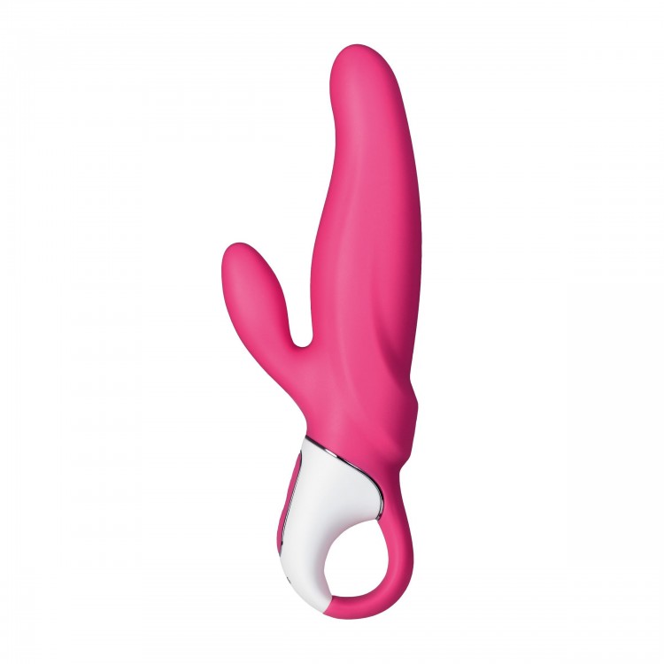 Ярко-розовый вибратор Satisfyer Mr. Rabbit с клиторальным отростком - 22,1 см.