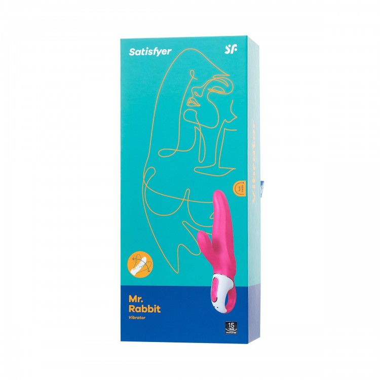 Ярко-розовый вибратор Satisfyer Mr. Rabbit с клиторальным отростком - 22,1 см.