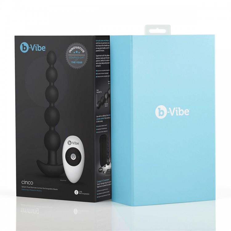 Черные анальные бусы с 3 моторами B-Vibe Cinco Anal Beads - 20,5 см.