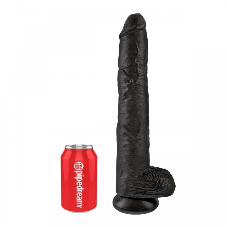 Чёрный фаллоимитатор-гигант 14" Cock with Balls - 37,5 см.