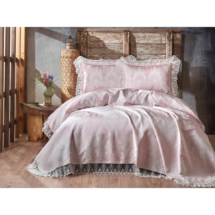 Покрывало жаккард "KARNA" с гипюром BEGONYA 260x260 (50x70+5)*2см