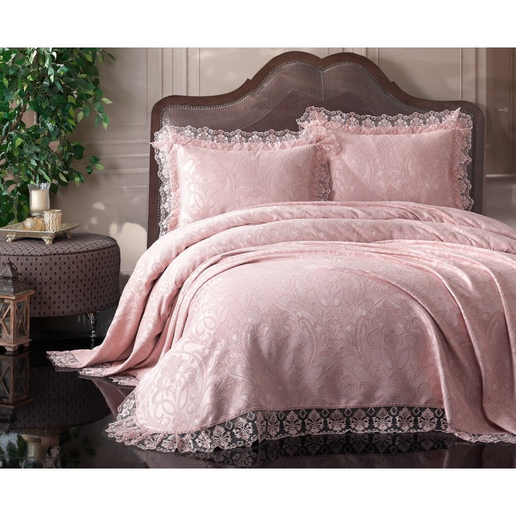 Покрывало жаккард "KARNA" с гипюром VIOLET 240x260 (50x70+5)*2см