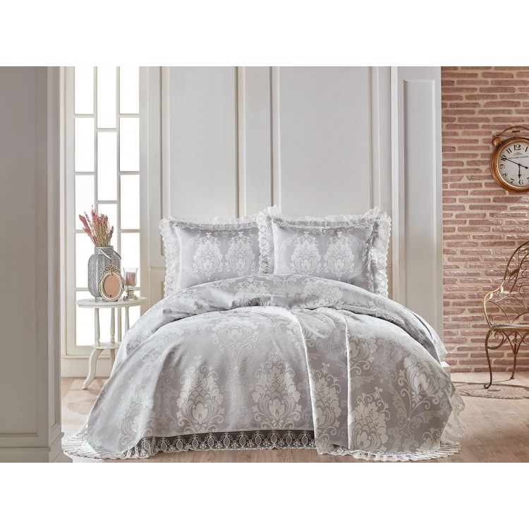 Покрывало жаккард "KARNA" с гипюром BEGONYA 260x260 (50x70+5)*2см