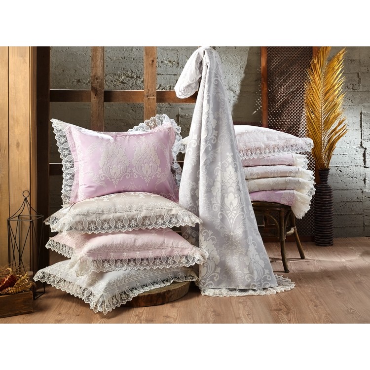 Покрывало жаккард "KARNA" с гипюром BEGONYA 260x260 (50x70+5)*2см
