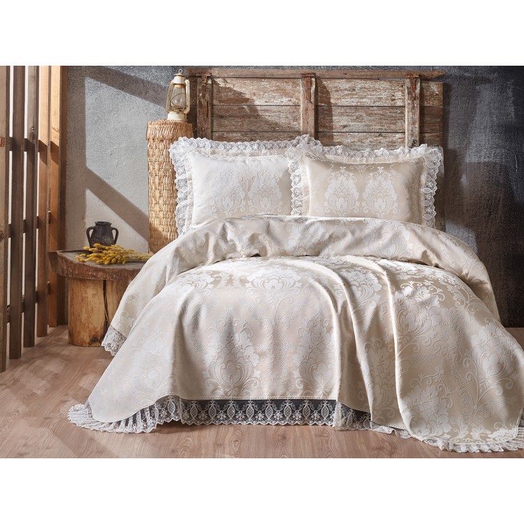 Покрывало жаккард "KARNA" с гипюром BEGONYA 260x260 (50x70+5)*2см
