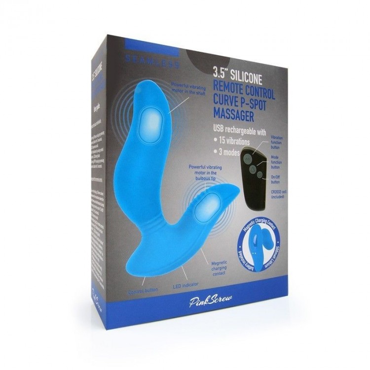 Синий вибромассажер простаты 3,5’’ Remote Control Curve P-spot Massager - 12 см.