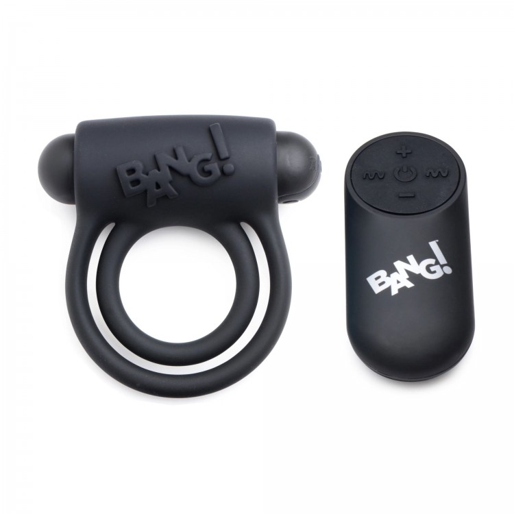 Черное эрекционное виброкольцо 28X Remote Control Vibrating Cock Ring & Bullet