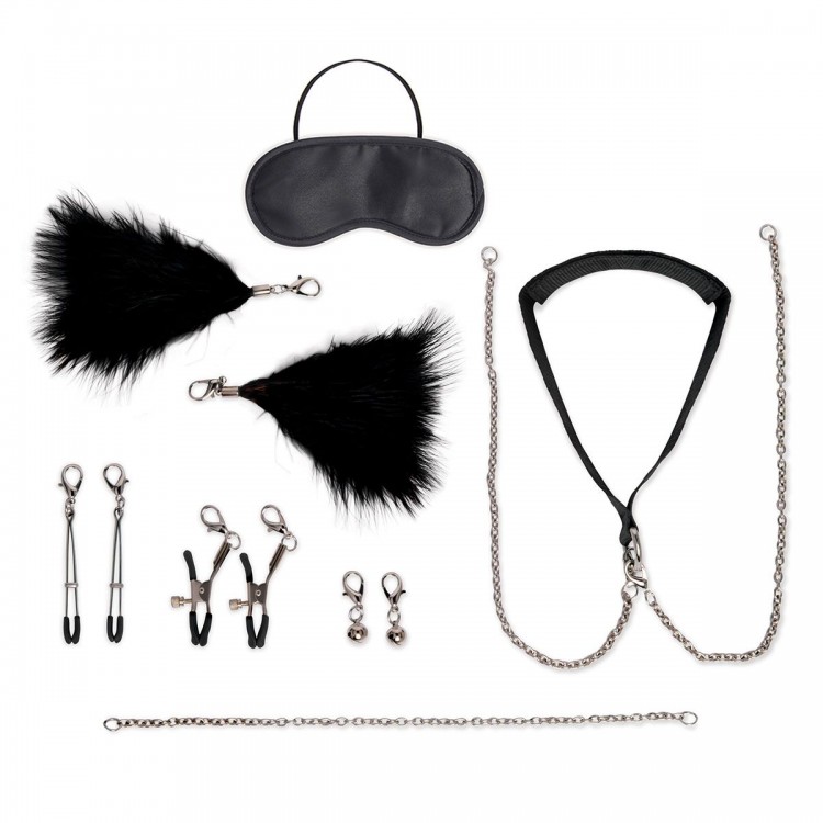 Большой эротический набор из 12 предметов Interchangeable Collar & Nipple Clips Set