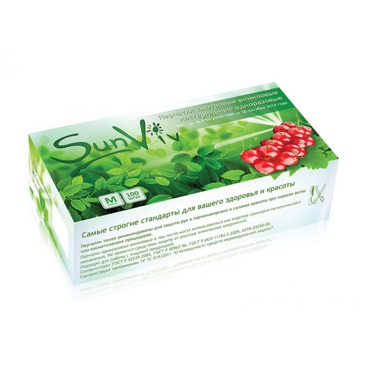 Виниловые перчатки SunViv размера М - 100 шт.(50 пар)