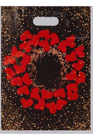 Полиэтиленовый пакет "Праздничные сердечки" - 31 х 40 см.