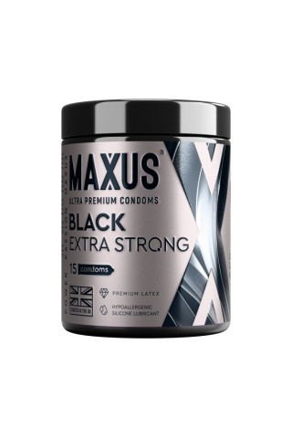 Черные утолщенные презервативы MAXUS Extra Strong с железным кейсом - 15 шт.