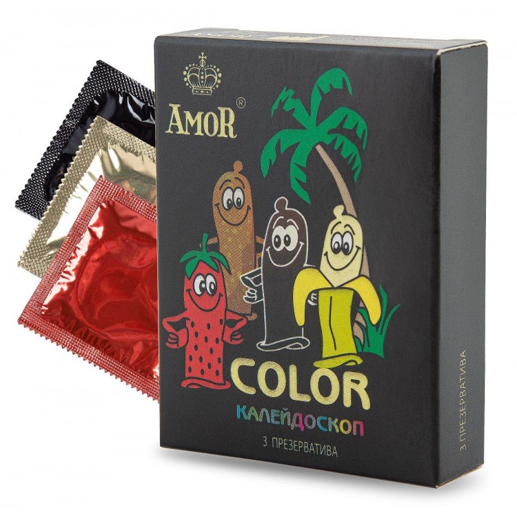 Цветные ароматизированные презервативы AMOR Color "Яркая линия" - 3 шт.