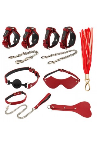 Оригинальный БДСМ-набор из 9 предметов в красной кожаной сумке