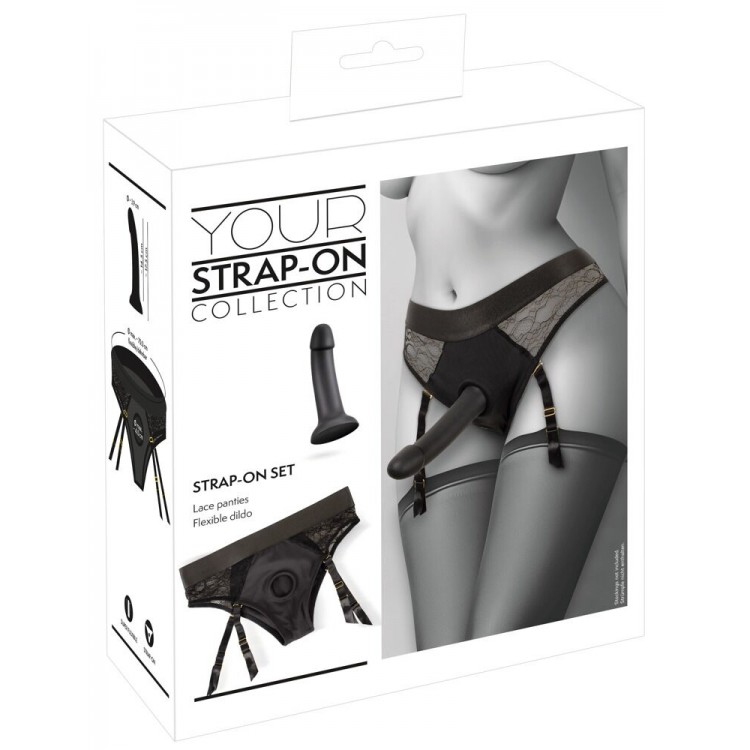 Черный женский страпон Strap-on Set: трусики и насадка