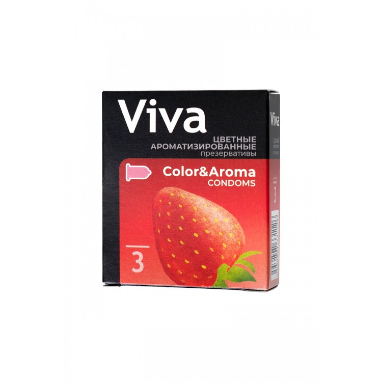 Цветные презервативы VIVA Color&Aroma с ароматом клубники - 3 шт. Цветные презервативы VIVA Color&Aroma с ароматом клубники - 3 шт.
