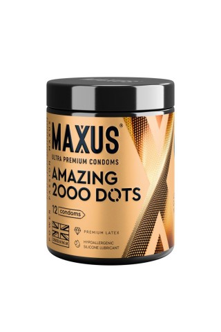 Точечные презервативы MAXUS 2000 Amazing Dots с железным кейсом - 12 шт.