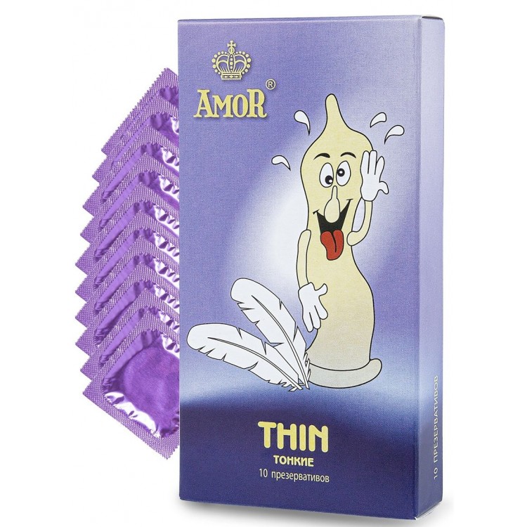 Супертонкие презервативы AMOR Thin "Яркая линия" - 10 шт.