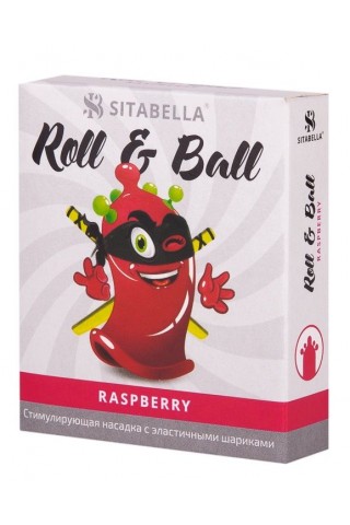 Стимулирующий презерватив-насадка Roll & Ball Raspberry