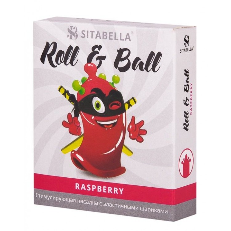 Стимулирующий презерватив-насадка Roll & Ball Raspberry