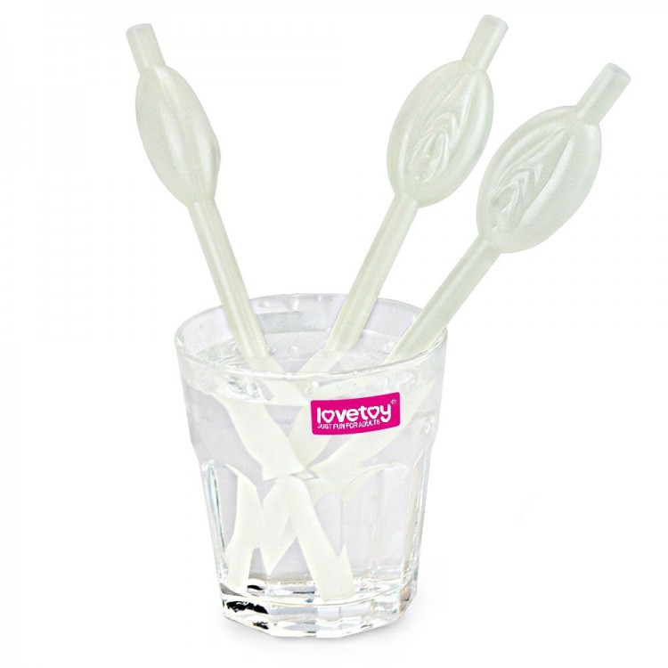 Светящиеся в темноте трубочки для напитков в виде вагины Pussy Straws - 9 шт.