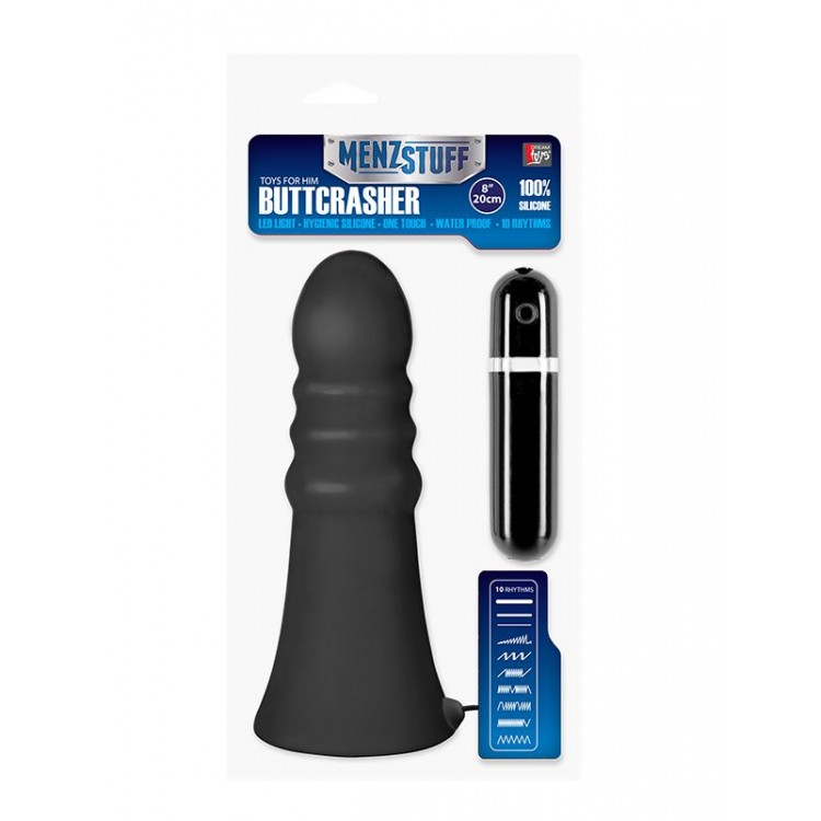 Большой чёрный анальный вибратор MENZSTUFF VIBRATING BUTTCRASHER RIBBED - 20 см. Большой чёрный анальный вибратор MENZSTUFF VIBRATING BUTTCRASHER RIBBED - 20 см.