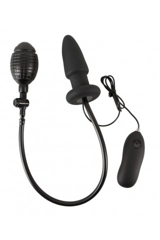 Черная надувная анальная пробка Inflatable Vibrating Butt Plug - 12,2 см.
