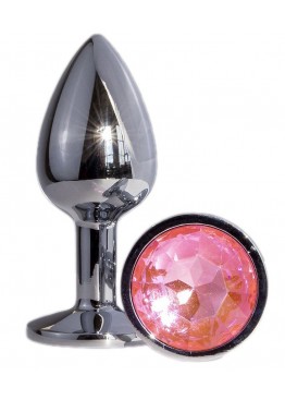 Металлическая анальная пробка с розовым кристаллом - 7 см.