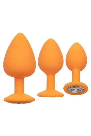 Набор из трёх оранжевых анальных пробок с кристаллом Cheeky Gems