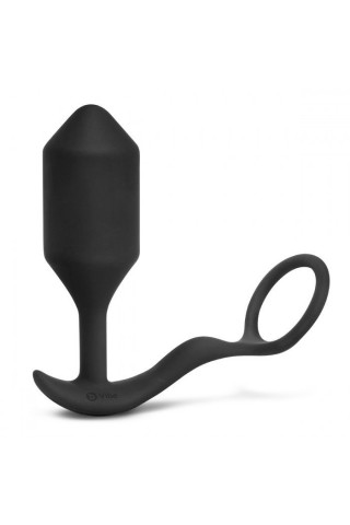 Черная анальная вибропробка с эрекционным кольцом Vibrating Snug & Tug XL