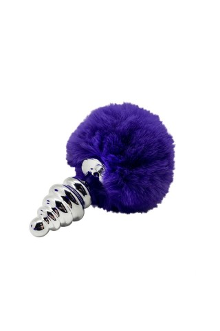 Анальная пробка Metal Anal Fluffly Twist Plug S с фиолетовым хвостиком