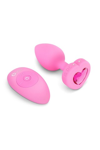 Розовый анальный плаг с кристаллом-сердцем Vibrating Heart Shape Jewel Plug S-M