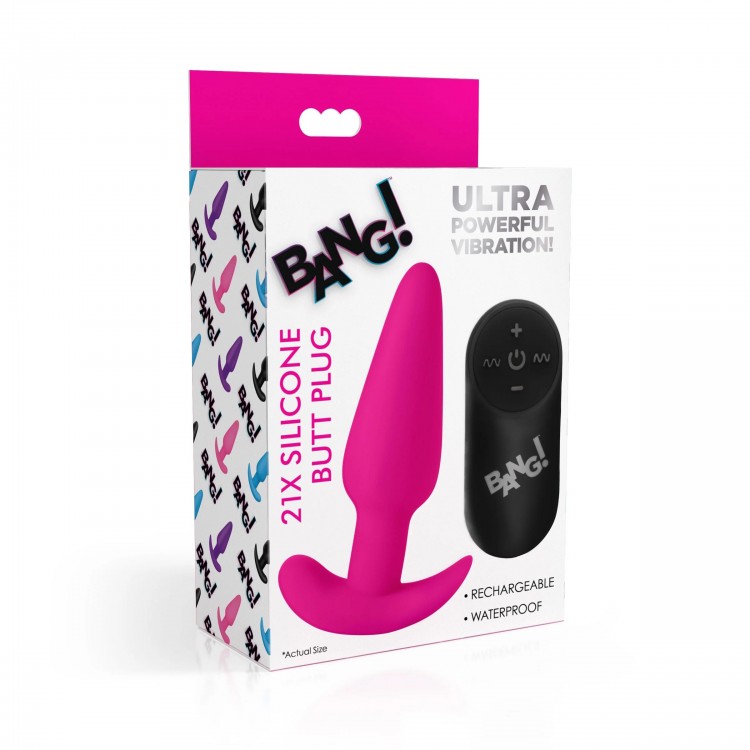 Розовая анальная вибропробка с пультом ДУ 21X Remote Control Vibrating Silicone Butt Plug - 10,4 см.