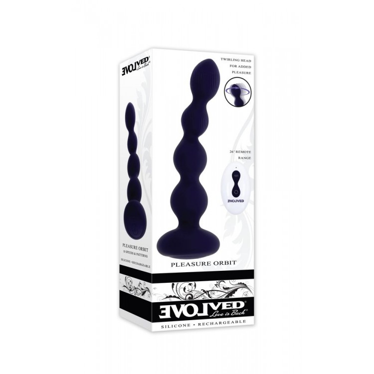 Фиолетовые анальные бусы с вибрацией и вращением Pleasure Orbit - 17,8 см.