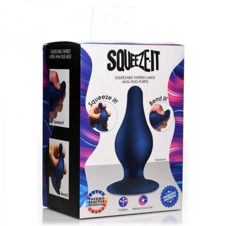 Синяя анальная пробка Squeezable Tapered Large Anal Plug - 10,4 см.