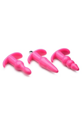 Набор из 3 розовых анальных пробок с вибропулей Thrill Trio Anal Plug Set