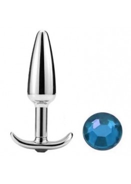 Металлическая анальная пробка-конус с голубым кристаллом - 9 см.